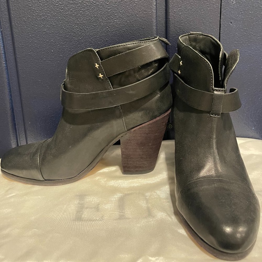 Rag and Bone Harrow Black Leather Booties Size 38